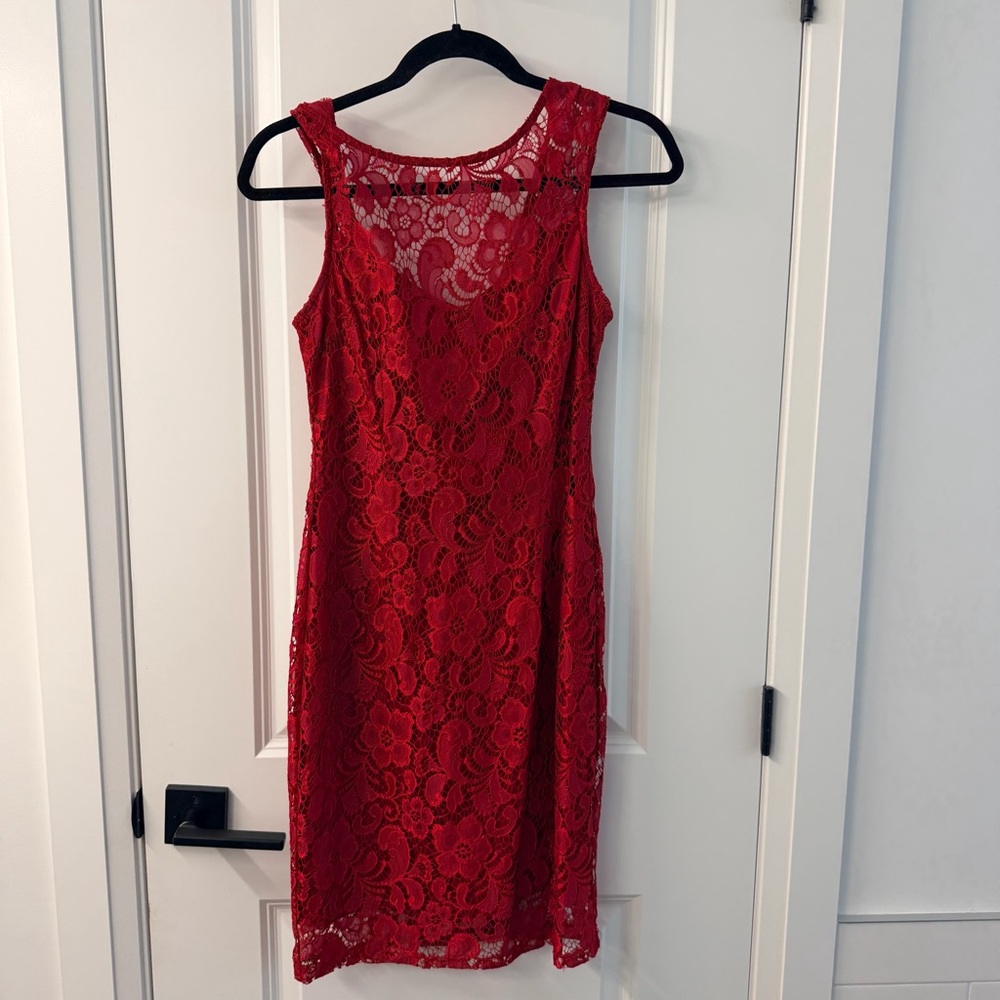 Le Chateau Vibrant Red Lace Mini Dress